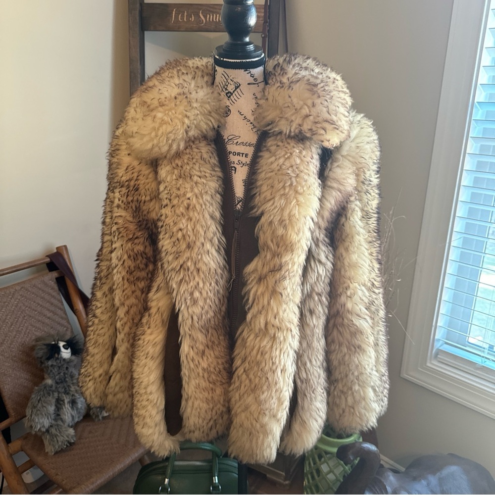 Women's Dino Ricco Dyed Lamb Fur & Dark Brown Suede Leather Coat Jacket  Size L